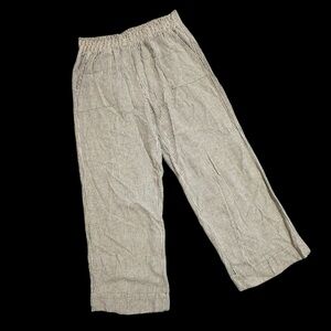Striped Cream Pants Linen Blend Wide Leg Medium 8-10